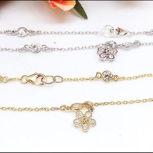 CZ Flower Anklet CZ Chain 9” or 10” Silver/ Gold